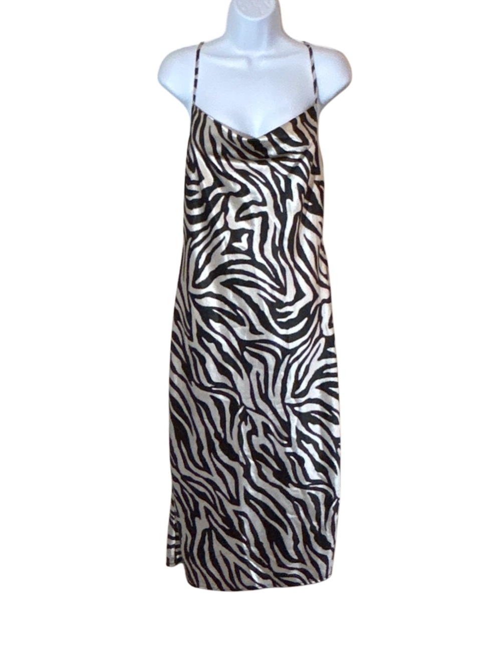 H&M Divided Black & White Zebra Slip Midi Dress with Spaghetti Straps Sz Small